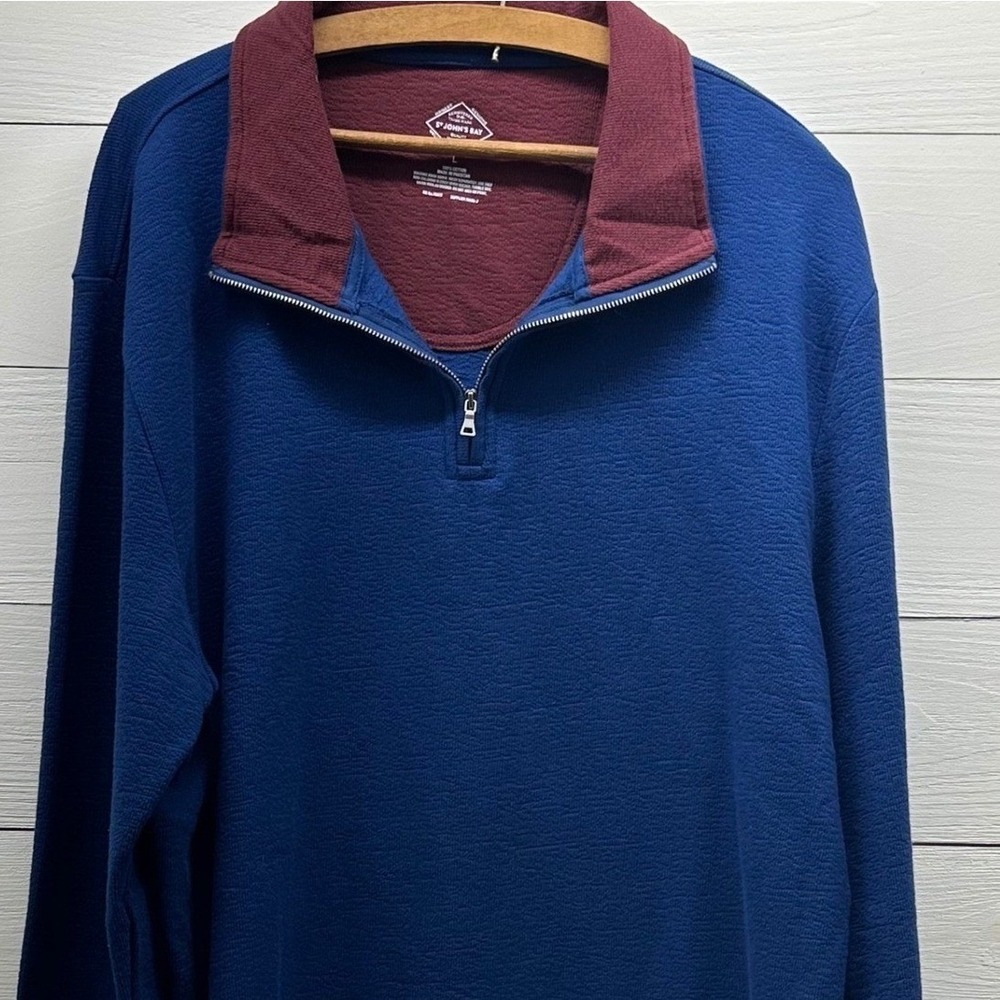 St John's Bay Quarter Zip Pullover Mens L Blue Excellent Textured Cotton Sweater